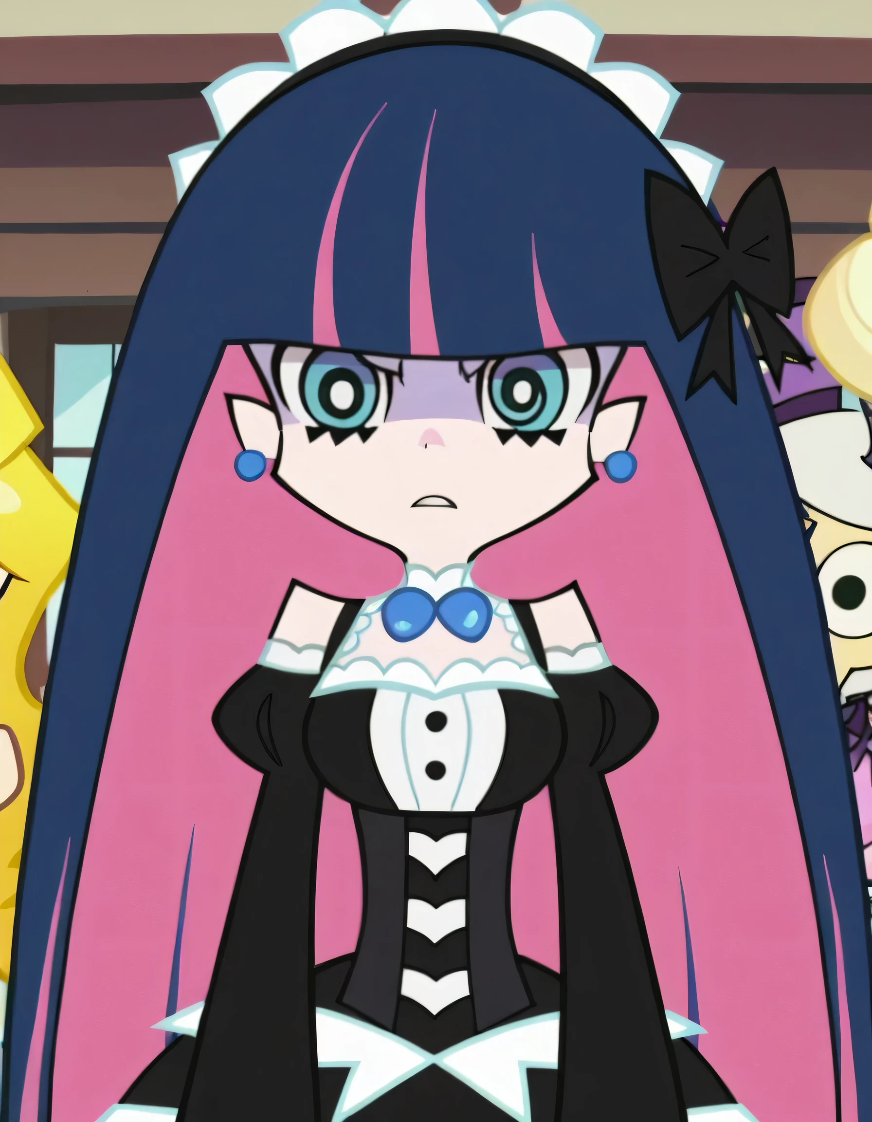 p&s style, rating_safe, score_10, sharp, anime screencap, flat shadows, flat colors, stocking, Gothic Aristocrat Dress 