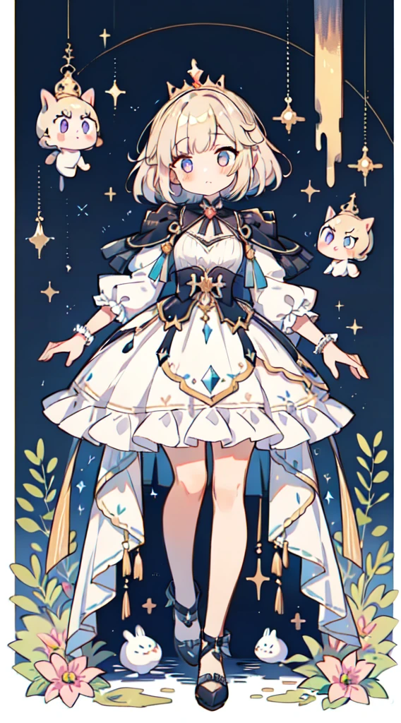 masutepiece, Best Quality, 8K resolution, Sharp Focus, ((full body Esbian、Standing picture:1.2)), intricate detailes, Beautiful Girl, Sparkling eyes, Golden Ratio Face, Otherworldly liquid, watercolor paiting, ((Pastel colors)), Bright colors, capricious, Colorful, Sharp Focus, High resolution, Fine detail, Princess Fantasy Ball Gown, ((Round eyes)), Iridescent bubbles, Castle landscape in the background