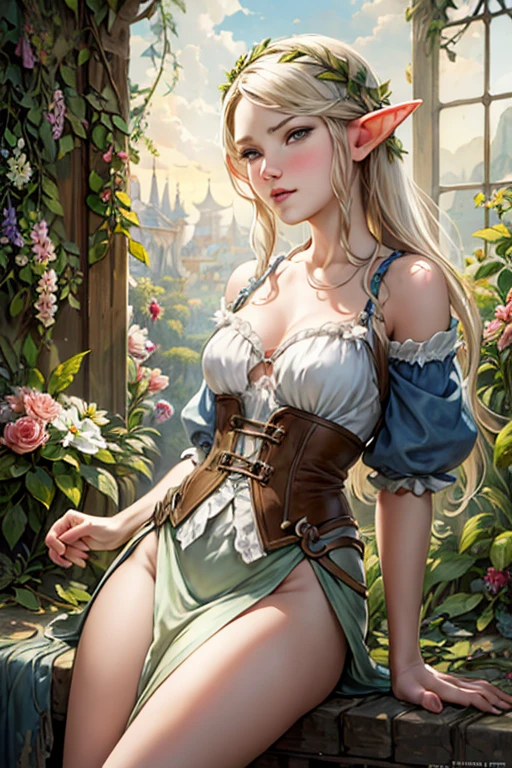 (((estilo Jean-Baptiste Monge:1.0))) linda e surpreendente obra-prima cavaleiro garota,Elf female , flower palace scenery,aquarela, sharp focus, studio photo, detalhes intrincados, altamente detalhado, dark threatening