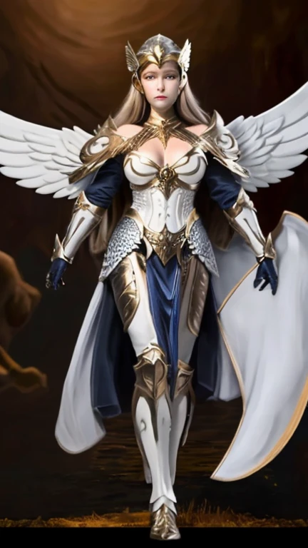 ((best quality)), ((masterpiece)), (detailed), Powerful angels,White Goddess, White long hair, Soft eyes,Actions， Full breasts，Full body exit，Hollow Armor，There is an aperture on the back，