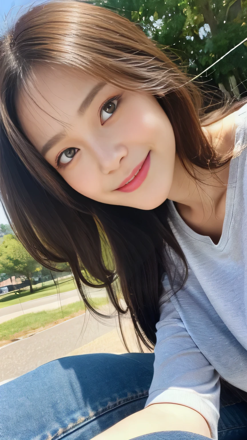 ((Full body angle:1.1)).((highest quality, 8K, masterpiece:1.3)), ((from below:1.1)).concentrated:1.2, Perfect body beauty:1.4, Hips:1.2, ((Delicate Hair)), (Colorful lettuce cut top in see-through mesh 、Denim shorts:1.1) , ((highest quality、8K、masterpiece:1.3))、1 Girl、A sloppy smile、Esbian all over、Slim face、Big 、Beautiful woman、(Dark Brown Hair)、Long Hair、1.1、Flickering Valley、Detailed eyes、double eyelid、Blurred Background、超Slim face、Smile、Looking down、stroll、
