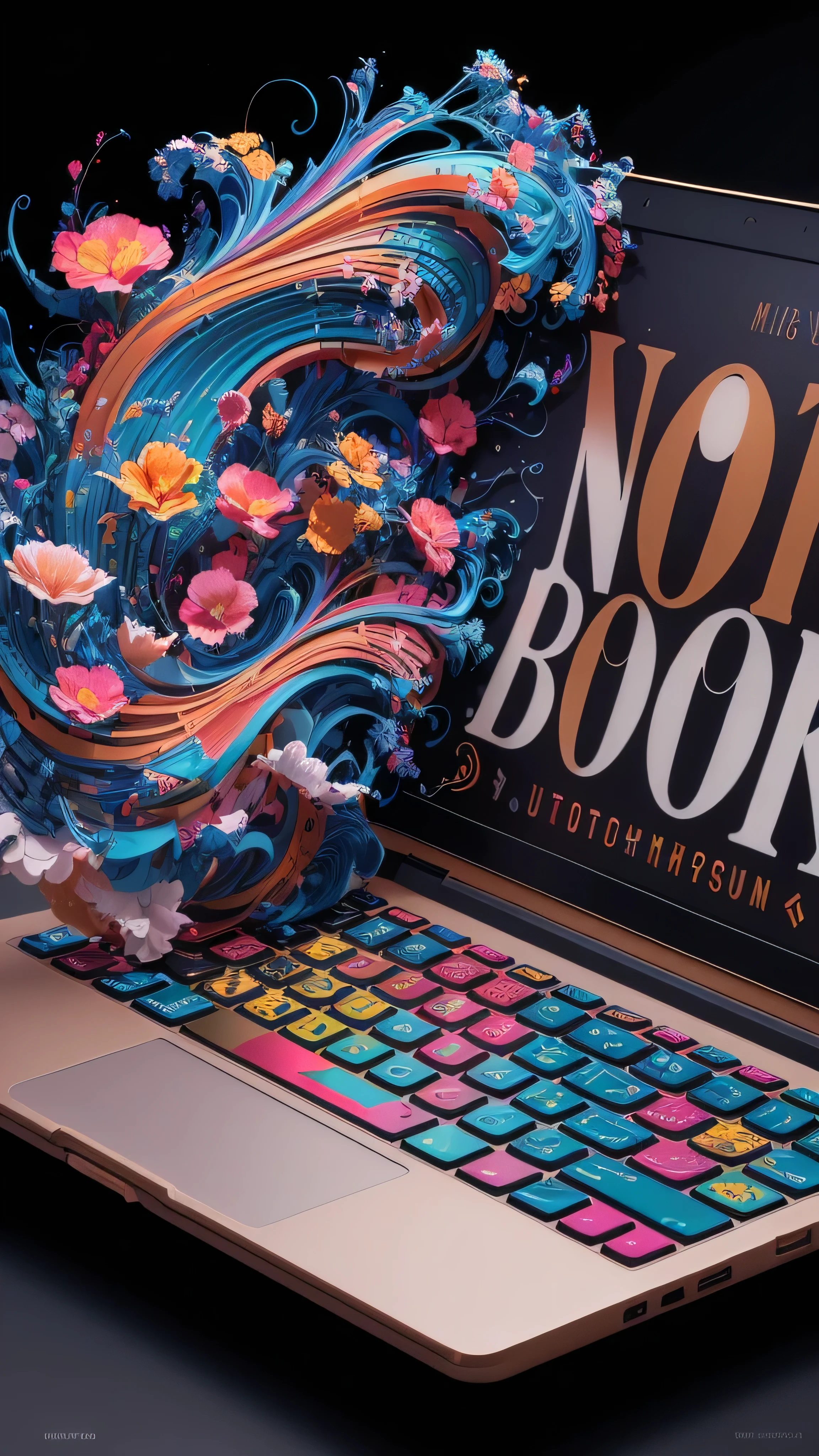 there is a laptop with a colorful design on the screen, Eu perdi minha vida and tristan eaton, stunning digital illustration, trend on behance 3d art, trend on behance 3d art, caderno, Eu perdi minha vida! paleta cmyk, Besouro and james jean, Besouro. hiperrealismo, 3 d render Besouro, just a joke