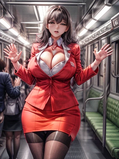 Ultra HD、Ultra high definition、Noise Reduction、perfection、on the train、Are standing、 (Strap, grab the stra)、、beautiful girl、career woman、OL、suit、Jacket、shirt、Pencil Skirt、Camel Toe、Giant tit、Nipple Puffs、Cleavage、Plump、Super big breasts、Super big butt、Grab、Raise your hand、Strapを掴む、Strap