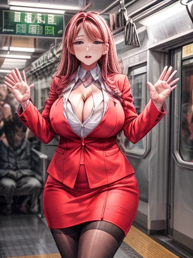 Ultra HD、Ultra high definition、Noise Reduction、perfection、on the train、Are standing、 (Strap, grab the stra)、、beautiful girl、career woman、OL、suit、Jacket、shirt、Pencil Skirt、Camel Toe、Giant tit、Nipple Puffs、Cleavage、Plump、Super big breasts、Super big butt、Grab、Raise your hand、Strapを掴む、Strap
