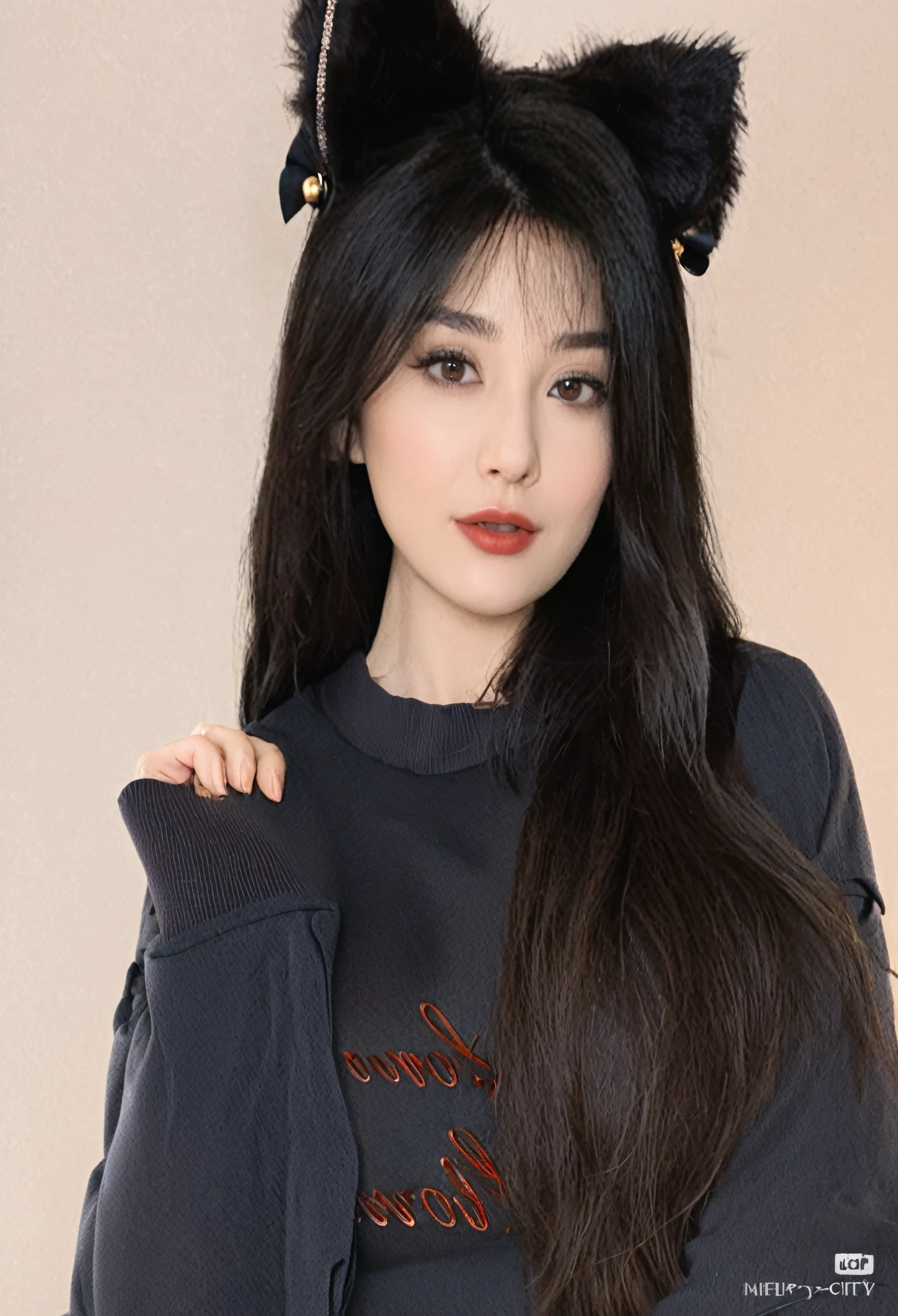 ((Best quality, 8k, Masterpiece :1.3)), Whole body, Sharp focus :1.2, A pretty woman with perfect figure :1.4, Slender abs :1.2, ((Dark brown hair, Big breasts :2.5)), body dress :1.1, (Night city view, Modern balcony :1.1), Highly detailed face and skin texture, Detailed eyes, Double eyelid, Small Bust, OL Uniform, Office Wear, white T-shirt, exposed cleavage, (Black Pantyhose), (No Panties), Interior Scene, Office