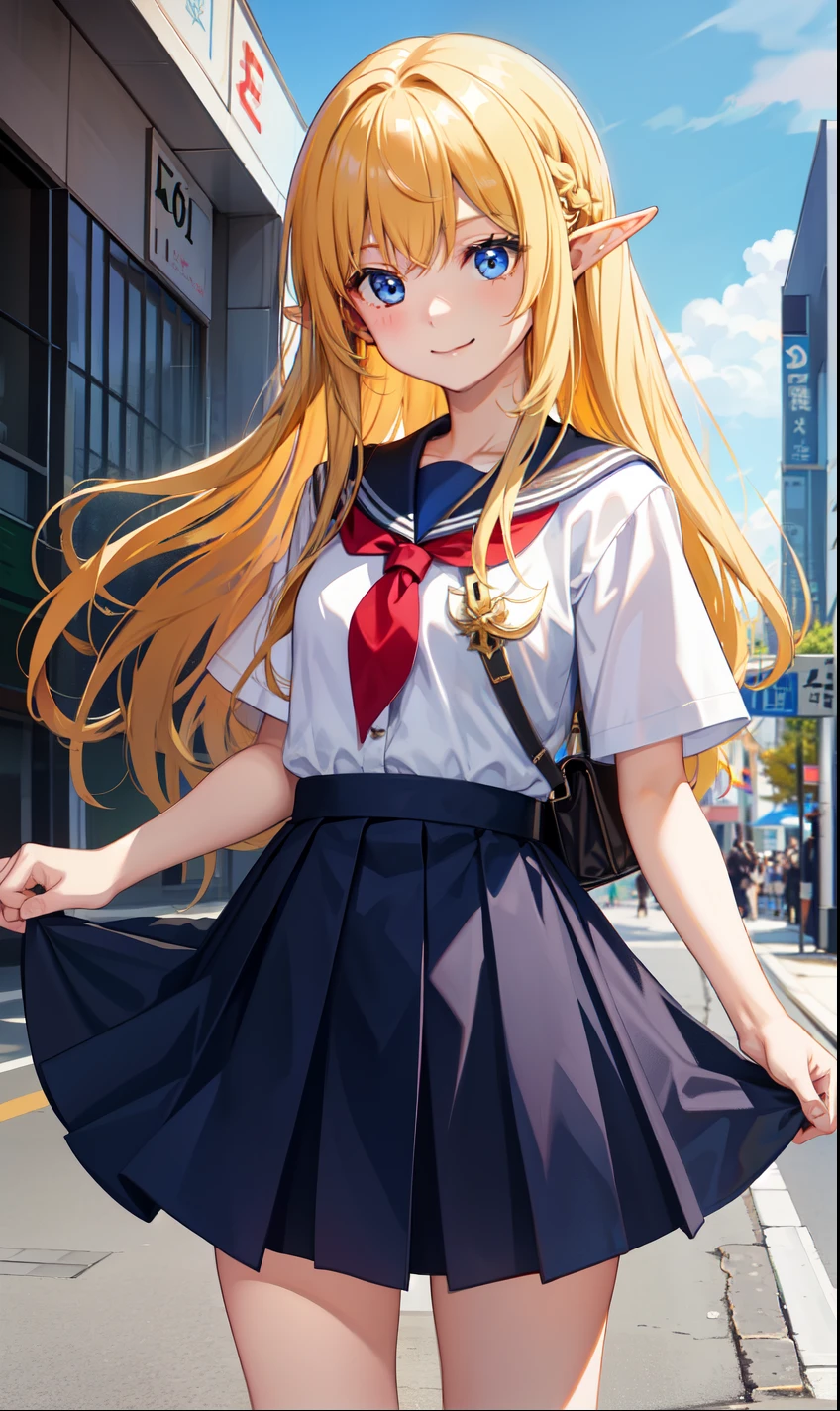 girl、smile、high school 、Elf、shirt、skirt、(Small breasts)、Flat Chest、