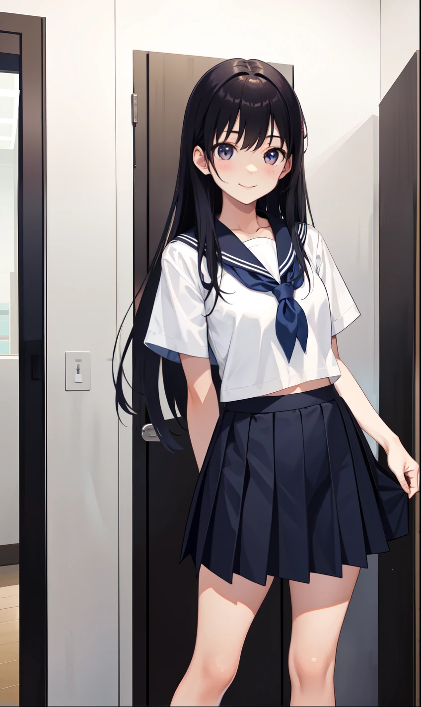 girl、smile、high school 、shirt、skirt、(Small breasts)、Flat Chest、