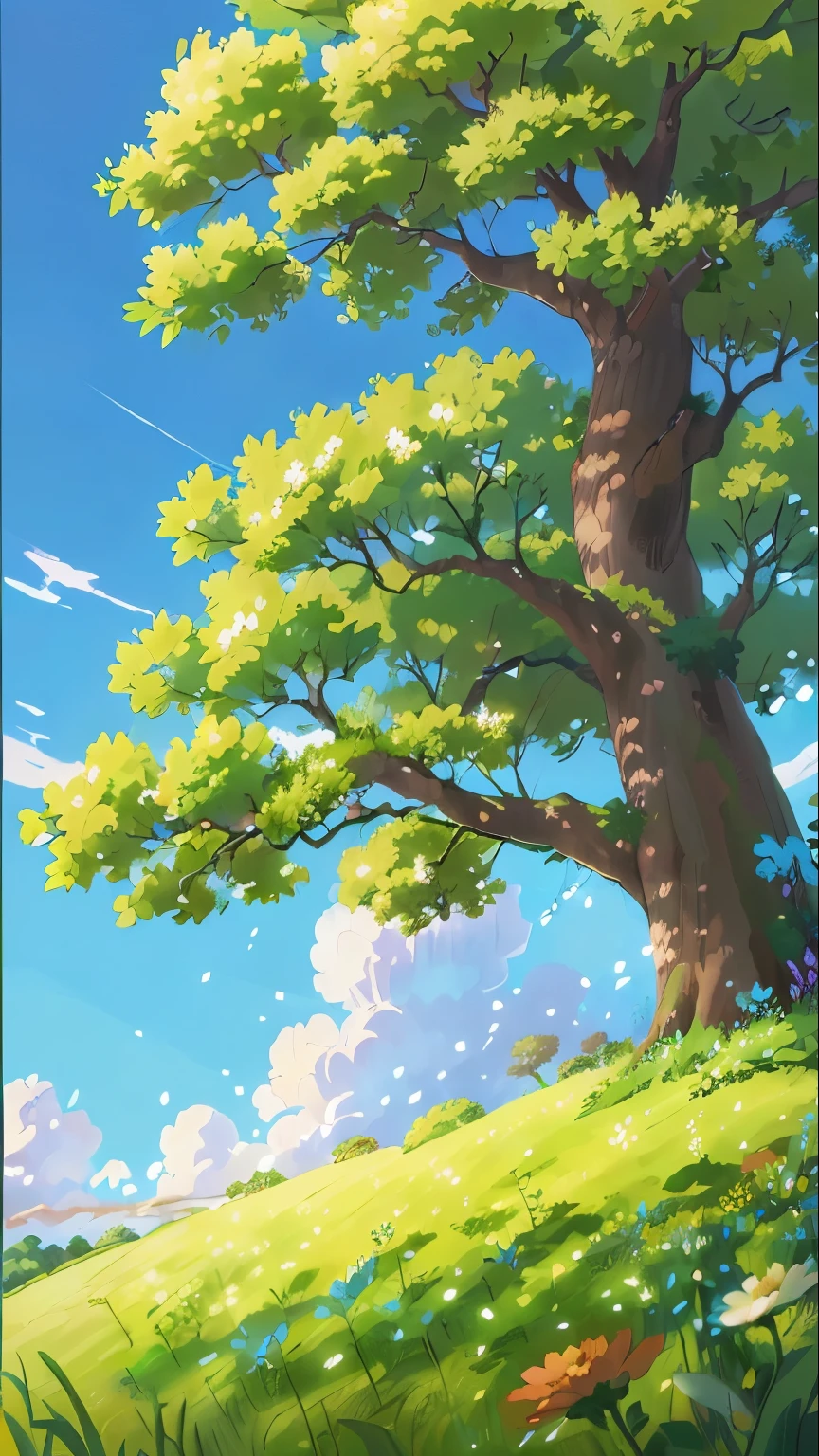 anime scenery of a tree and a field with flowers, anime nature, anime nature wallpap, anime background art, painted in anime painter studio, anime countryside landscape, anime background, made with anime painter studio, beautiful anime scenery, anime beautiful peace scene, anime landscape wallpaper, detailed scenery —width 672, anime landscape, anime scenery, scenery artwork