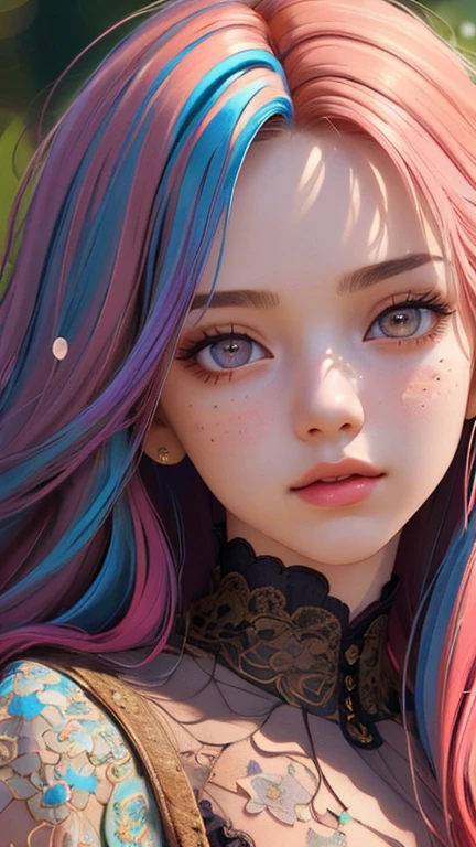 (best quality, masterpiece, perfect face, beautiful and aesthetic:1.2, colorful, dynamic angle, highest detailed face) coloured hair, 18 years old girl, medium , flirting on camera, , 35mm, bokeh, 9:16, (intricate details, hyperdetailed:1.15), detailed, light passing through hair (high contrast, official art, extreme detailed, highest detailed),