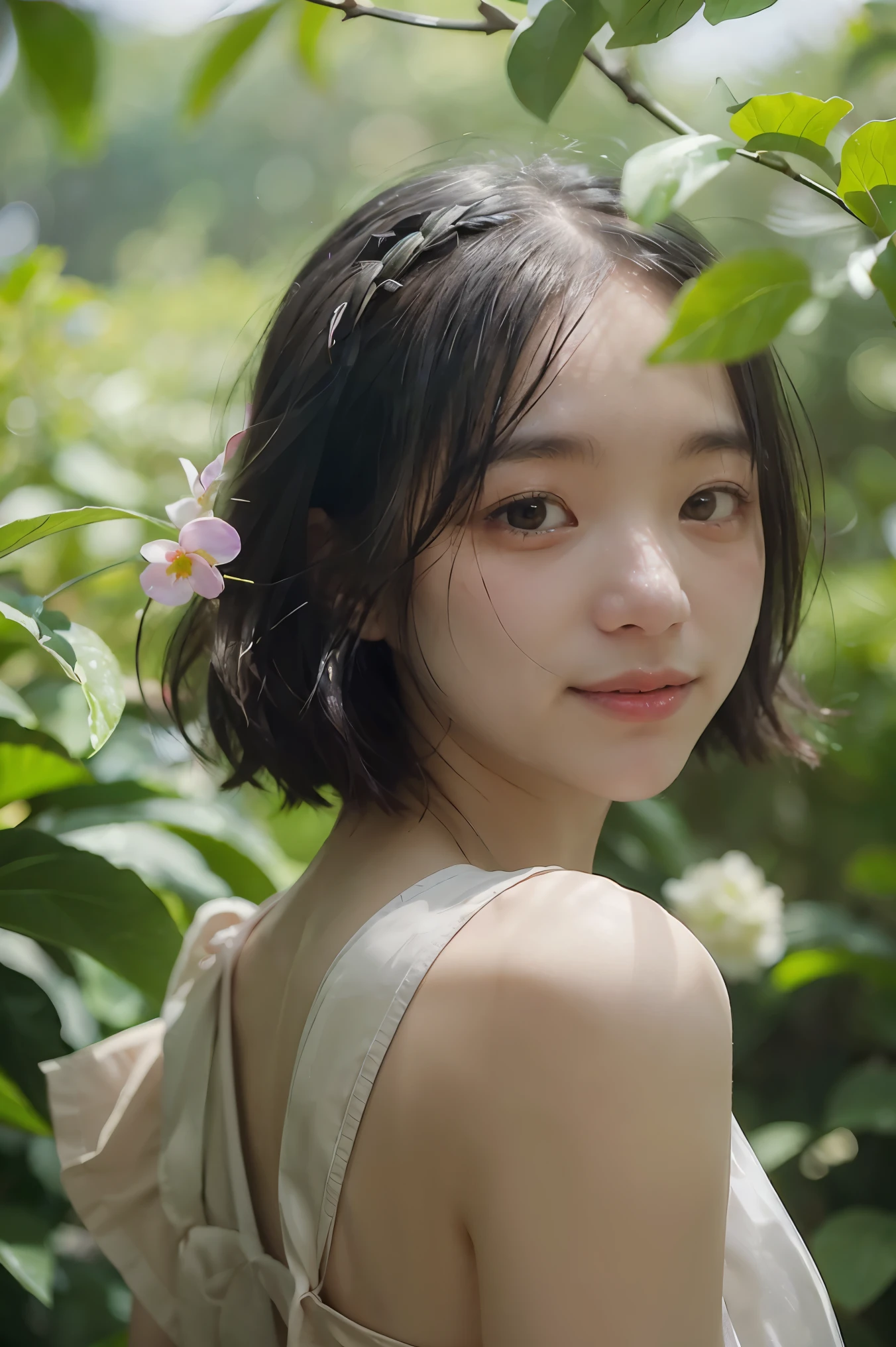 (วอลล์เปเปอร์ CG unity 8k ที่very detailed, Masterpiece, best quality, very detailed), (best lighting, best shadow, Delicate and extremely beautiful), flower garden, greenery greenery, sunlight shines through, depth of field, The atmosphere is warm and inviting.. 1girl,