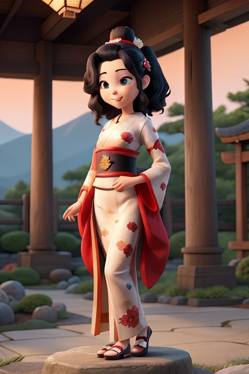 A beautiful geisha in national dress in a Japanese rock garden. ink drawing. the color. hyperdetalization. high resolution. bright lighting. aesthetically pleasing. a multi-layered landscape. 