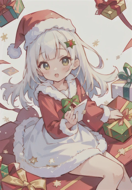 Animated Christmas card with a woman in a transparent Santa costume and presents, Cute girl anime visuals, splash art anime change, Best Anime 4K Konachan Wallpaper, , Cute Anime Girl, change, 4K Manga Wallpapers, Pixiv, White-haired God,  In a dress, Naughty, Anime Best Girl