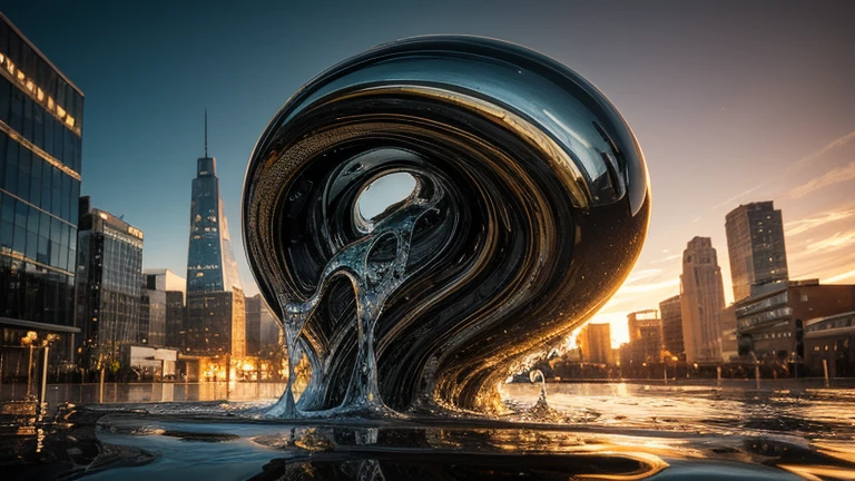 ((Liquid Metal)), (((Fluid))), ((fluid)), Gloss, Melting,  (wonder), metallic, ((Mysterious Lifeform)), Creepy, In harmony with the city, Dynamic pose