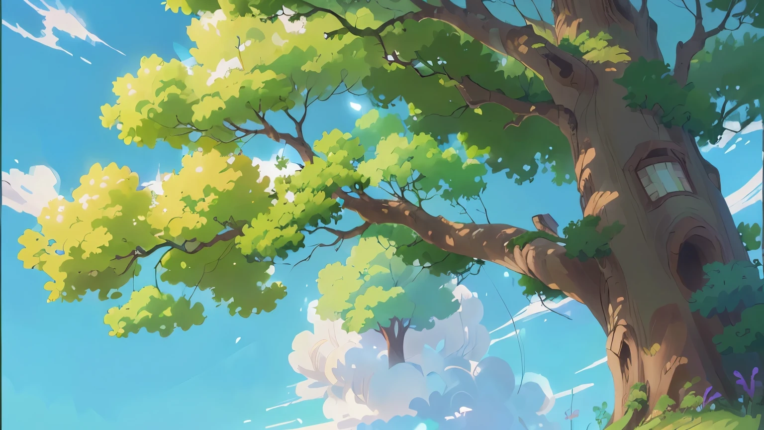 there is a cartoon picture of a tree with a sky background, anime background art, painted in anime painter studio, anime background, made with anime painter studio, background artwork, detailed scenery —width 672, background art, anime nature, anime art wallpaper 4k, anime art wallpaper 4 k, anime art wallpaper 8 k, anime scenery, 4 k manga wallpaper