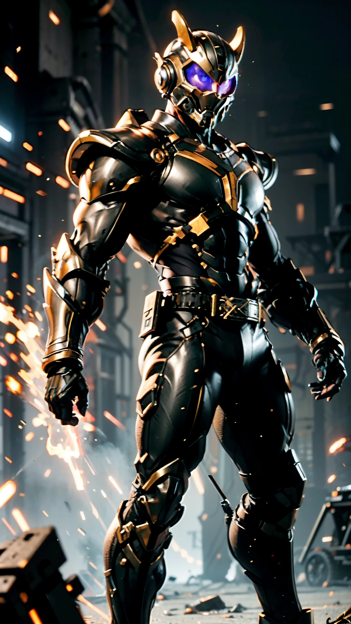 A man wearing a full-face helmet, a fantasy-style biotech armored combat suit, green eyes, (a composite layered chest armor), fully enclosed shoulder guards, matching arm and leg guards, the belt is adorned with 666 mark, (the color scheme is primarily red with yellow and white accents), the design balances heavy with agility, a high-tech bio-mecha armor, (Armor Concept Inspired by Demon, stand on the top of a skyscraper in a futuristic sci-fi city), this character embodies a finely crafted fantasy-surreal style armored hero in anime style, exquisite and mature manga art style, (battle damage, element, plasma, energy, the armor glows), ((male:1.5)), metallic, real texture material, dramatic, high definition, best quality, highres, ultra-detailed, ultra-fine painting, extremely delicate, professional, perfect body proportions, golden ratio, anatomically correct, symmetrical face, extremely detailed eyes and face, high quality eyes, creativity, RAW photo, UHD, 32k, Natural light, cinematic lighting, masterpiece-anatomy-perfect, masterpiece:1.5