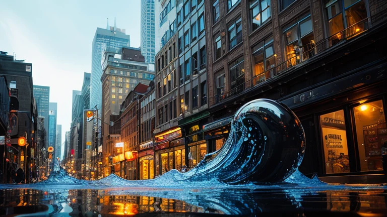 ((Liquid Metal)), (((Fluid))), ((fluid)), Gloss, Melting,  (wonder), metallic, ((Mysterious Lifeform)), Creepy, In harmony with the city, Dynamic pose