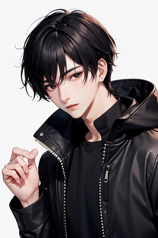 Semi reality, male, black hair and black eyes, playful personality but cold to others, fair skin, wearing historical manhwa clothes, around 21
