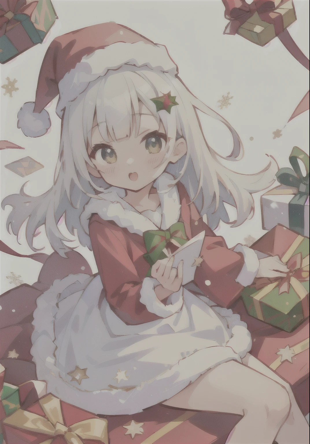 Animated Christmas card with a woman in a transparent Santa costume and presents, Cute girl anime visuals, splash art anime change, Best Anime 4K Konachan Wallpaper, , Cute Anime Girl, change, 4K Manga Wallpapers, Pixiv, White-haired God, In a dress, Naughty, Anime Best Girl