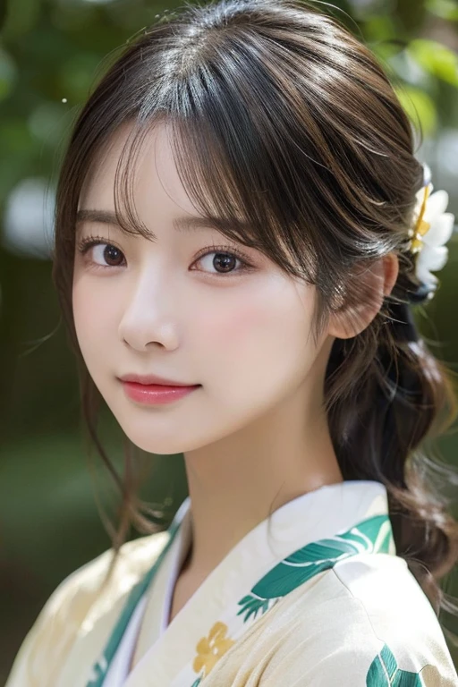 (Kimono)、randome pose、(top-quality,masterpiece:1.3,超A high resolution,),(ultra-detailliert,Caustics),(Photorealsitic:1.4,RAW shooting,)Ultra-realistic capture,A highly detailed,High resolution 16K human skin closeup。 Skin texture is natural、、The skin looks healthy with an even tone、 Use natural light and color,1 girl,japanes,33yo,kawaii,A dark-haired,Middle hair,,smil,,(depth of fields、chromatic abberation、、Wide range of lighting、Natural Shading、)、
