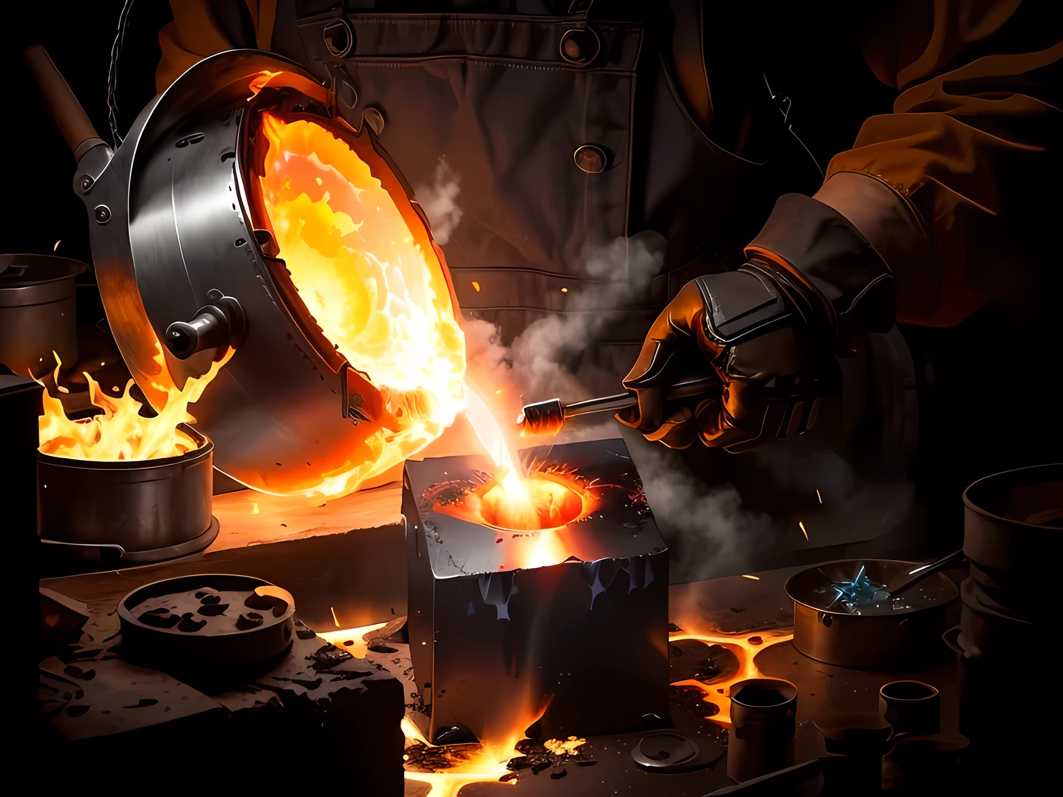 Close-up of a metal object with flames coming out of it, melted glass, Melting Glass, melted, working in the forge, Melting Wax, Throwing fireballs, melted plastic, pour, melted metal house, pour techniques, forge, easy, Coats stubborn cores.', Foundry VTT, Made of sparkling wax and ceramic, Satisfying