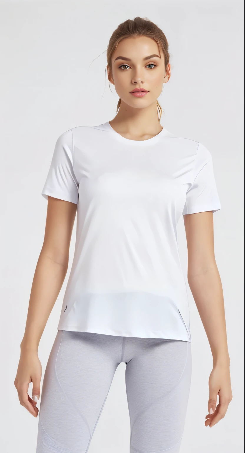 uma (((mulher))) beautiful woman in a white shirt and gray leggings posing for a photo, white Camiseta, white camiseta, dressed in a white Camiseta, camiseta branca, vestido com uma camiseta branca, Camiseta, camiseta, plain camiseta branca, wearing Roupas brancas, sport Camiseta, Brasil, Roupas brancas, roupas brancas, in Roupas brancas