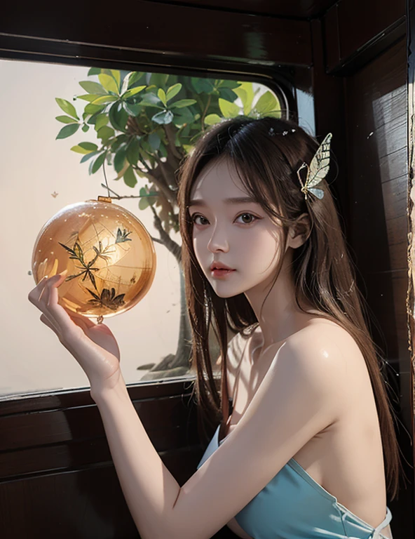 (masterpiece),(best quality:1.0), (Ultra-high resolution,), detailed, A glass ball with a tree inside, The art of math, cg Club Competition Winners, Butterfly and sunshine, Concept art design illustration, Beautiful digital illustration, Closed ecosystem
