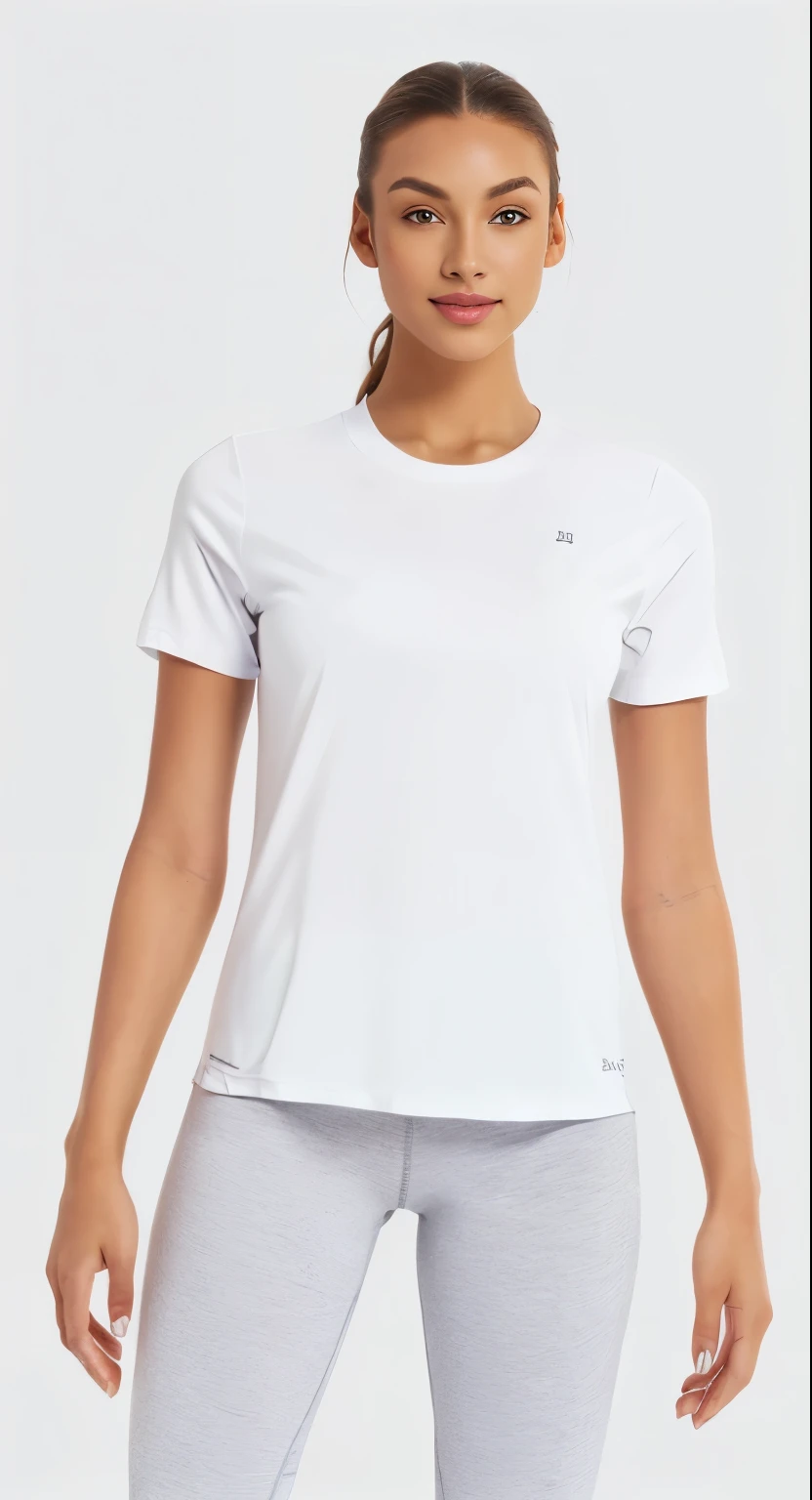uma (((mulher))) mulher bonita com camisa branca e legging cinza posando para uma foto, camiseta branca, camiseta branca, dressed in a camiseta branca, camiseta branca, vestido com uma camiseta branca, camiseta, camiseta, plain camiseta branca, wearing Roupas brancas, sport camiseta, Brasil, Roupas brancas, roupas brancas, in Roupas brancas