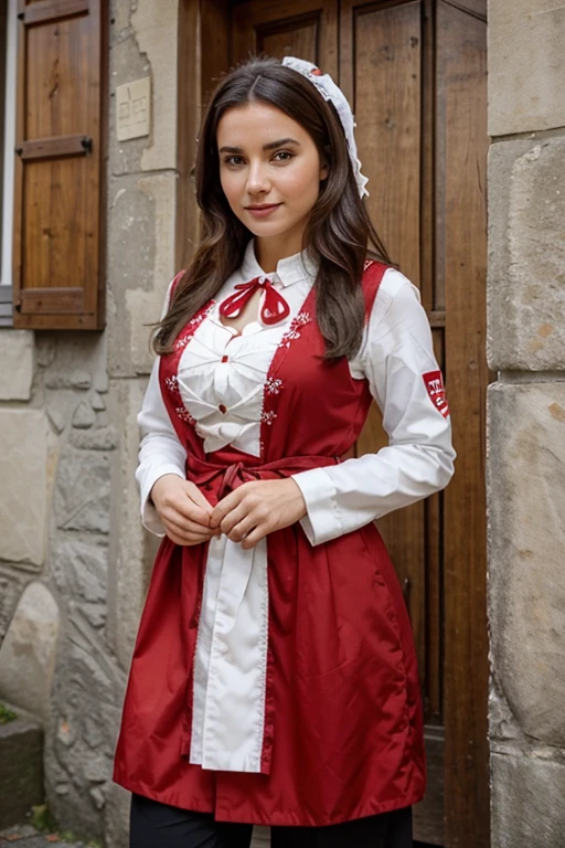Beautiful woman, Switzerland 🇨🇭, swiss ethnicity, dressed in traditional clothing red white
