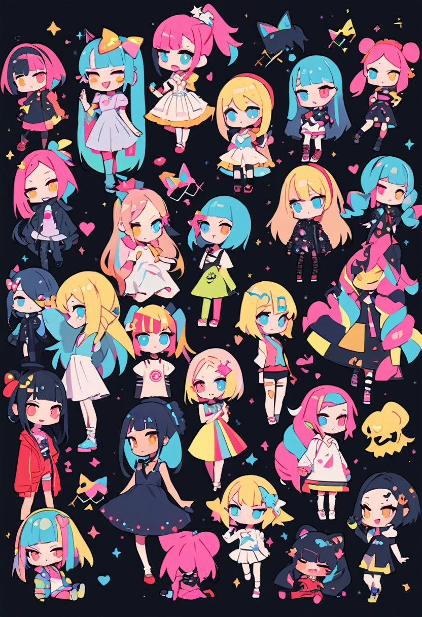 simple,blankspace,pop design,minimal,too many Girls,tween,Dancing allnight,dress,Platform sneakers, cute,neo-pop style illustrations, black background, using white palette,BREAK
(masterpiece, best quality:1.1),detailed face,