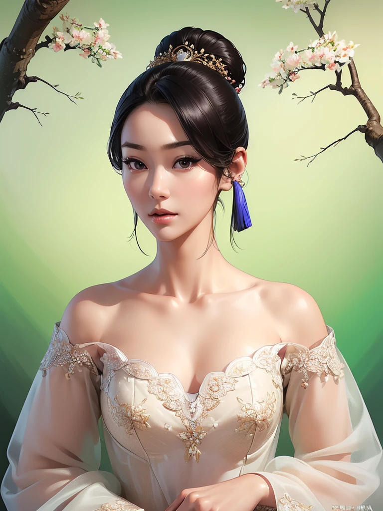 (best quality,ultra-detailed,realistic:1.37),(Korean:1.1)(beautiful detailed dress,adult,woman,detailed description),(beautiful detailed woman,beautiful Chinese background,exposed collarbone),(black eyes,natural eyes,realistic facial features,beautiful leg line),(sexy,full body photo,realistic body proportions,accurate eye ratio),(frontal photo,realistic and slender face)