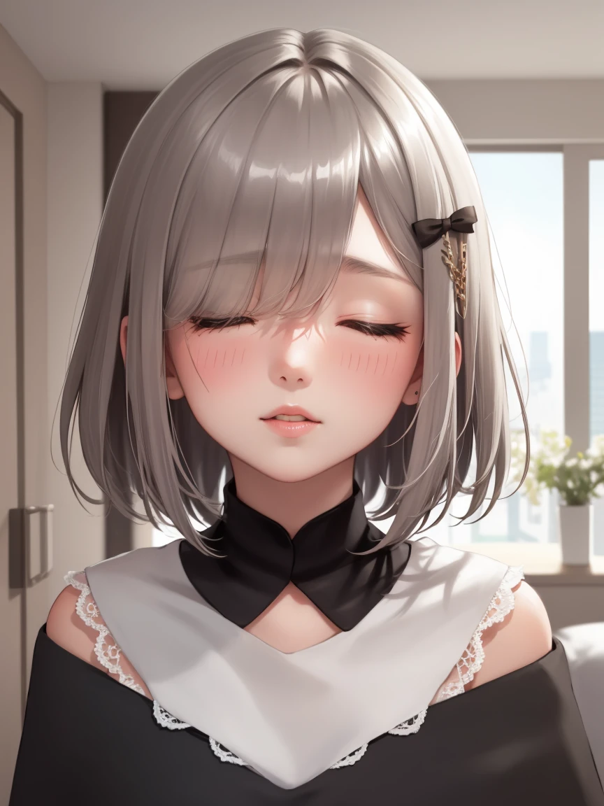 Portrait, official art, best masterpiece, best quality, best resolution, 8K, best detailed, perfect anatomy
BREAK
(sfw), kaga sumire, virtual youtuber, short hair, hair ornament, shirt
, (small breasts:1.2), (short stature:1.2), 1girl, solo
BREAK
def1, face focus, close-up
BREAK
(happy), (blush), (close your eyes:1.3), raised eyebrows, kiss, peck lips, round lips, incoming kiss
BREAK
(indoor, bedroom), dust, dust, light particles, very fine and detailed 16KCG wallpapers