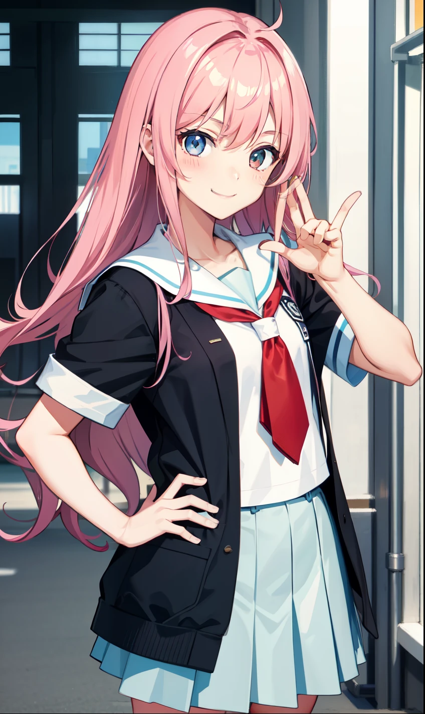 girl、smile、high school 、Serafuku、(Small breasts)、Flat Chest、