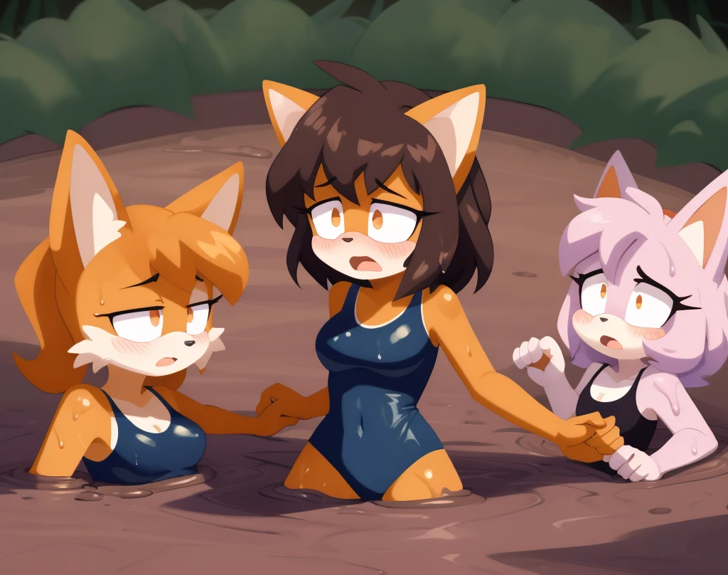 Mobian girls, best quality, HD, full body, sexy breasts, dog girl, fox girl, coyote girl, cat girl, rabbit girl, old school swimsuit, swimsuit, wet, blush, 5girls, 9girls, 5girls inside tentacles pit, group peril, multiple girls, tentacles, 5girls together, hair, 5girls upper body 5girls in quicksand, hair, tentacles pit, dripping, hair, tightspace, group, multiple girls, open mouth, masterpiece, wamudraws, sad, one-piece swimsuit, quicksand, sinking, 5girls in quicksand, scream, hands up, gurgling, drowning