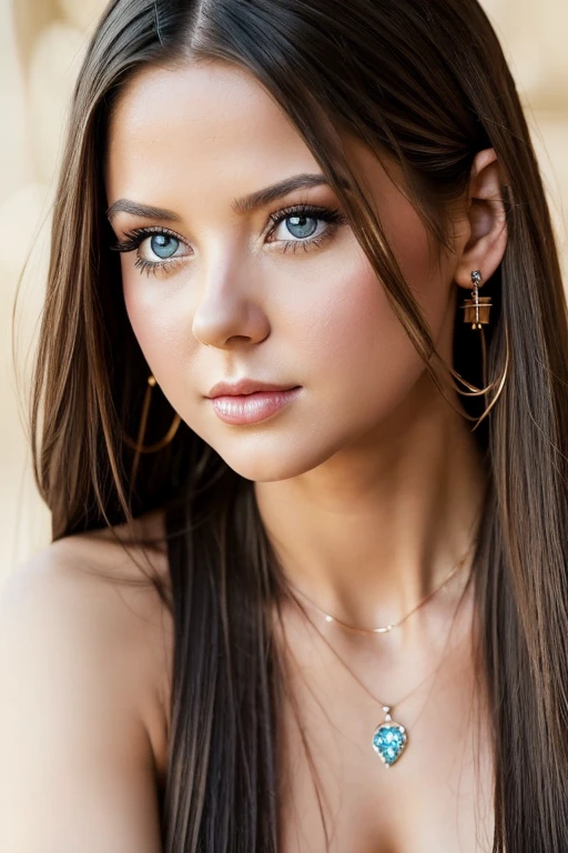 Masterpiece, Ultra realistic, 16k, dream atmosphere, r3b3cc4 young girl, sexy (erotic), 1 girl (pretty young) Alone, delicate (seductive) female face, long silky hair, looking at viewer, blue eyes, brown hair, simple background, white background, jewelry, earrings, necklace, young beauty, portrait , hoop earrings, realistic, soft lighting, professional photography, Photorealistic, detailed eyes, muscular female body, defined muscles, delicate feminine, big natural breasts, hot belly, proportional narrow waist, proportionally big hips, thick legs, pretty, nude, different sensual positions, RAW, analog, sharp focus, 8K, high definition, DSLR, high quality, Fujifilm XT3 , film grain, award-winning, Work of art 