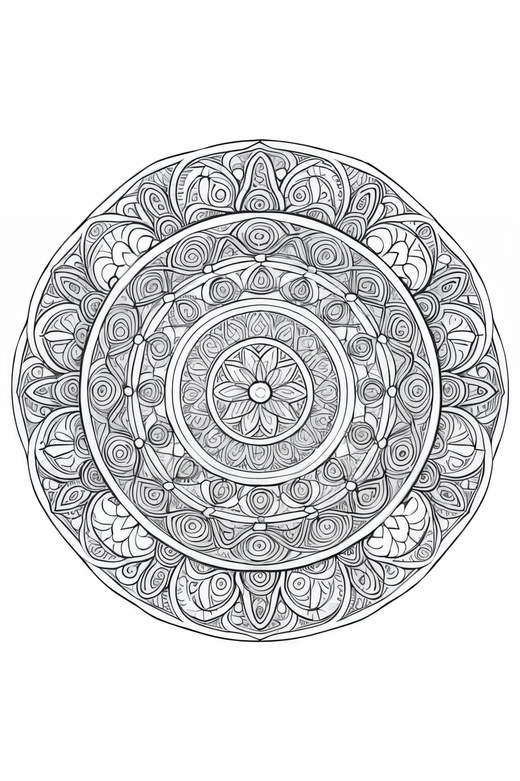 mandala-animals coloring book style for adults very easy style, cute clean and simple line art, only black outline, fine lines, Colorless, No Fill, background white