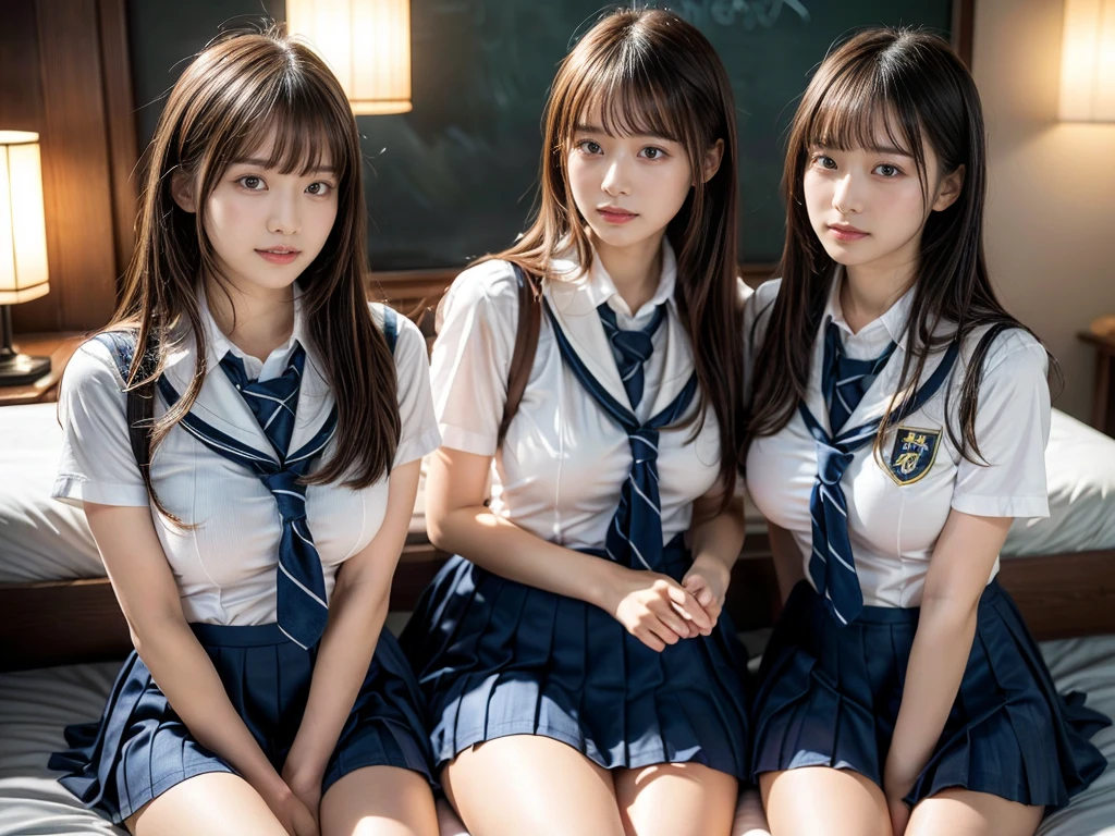 (RAW photo, 4k, masterpiece, high resolution, extremely complex) (realistic: 1.4), cinematic lighting
((2 girls, 2 schoolgirls)),Slam Dunk's,blushing,((innocent)),(Dark makeup),bright eyes,round eyes,blunt bangs,(straight hair:1.3),black hair,large breasts,wide hips,Summer Noon, 20 year old girl、cute type、lolita,Hot, (Best Quality), (Highres), (an Extremely Delicate and Beautiful),(Beautiful 8k face),(Brown eyes),short bob hair,( spectators),(gigantic breasts),(Play with each other,Touching each other's bodies,Touching the body),(Japanese high school uniform:1.3),blue skirt,(reality),bright lighting,(The background is a luxury hotel room)