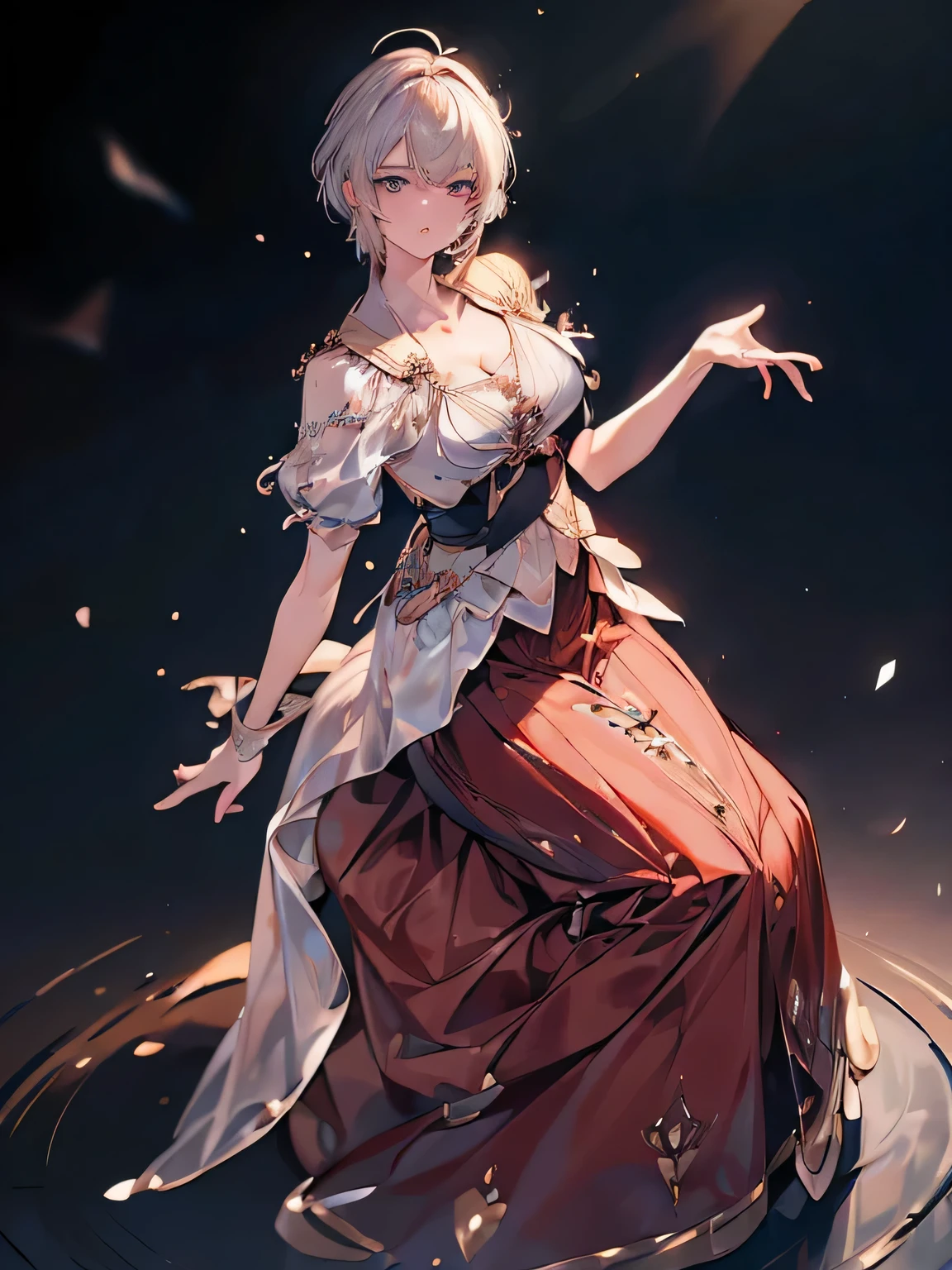 (( (masterpiece)，（Very detailed CG Unity 8k wallpaper），(Bust Shot:1.5), highest quality，Cinema Lighting，Photorealistic, Detailed Background，Beautiful and beautiful eyes，Bright Eyes，（Very elegant and beautiful），（Beautifully detailed eye depiction），Very detailed，masterpiece，High resolution)), Richly decorated armor, Beautiful Female Warrior, short hair, Platinum Blonde Hair, Cleavage、Various actions、Various clothes、Red costume、Various poses、Colorful costumes、whole body、Beautiful feet