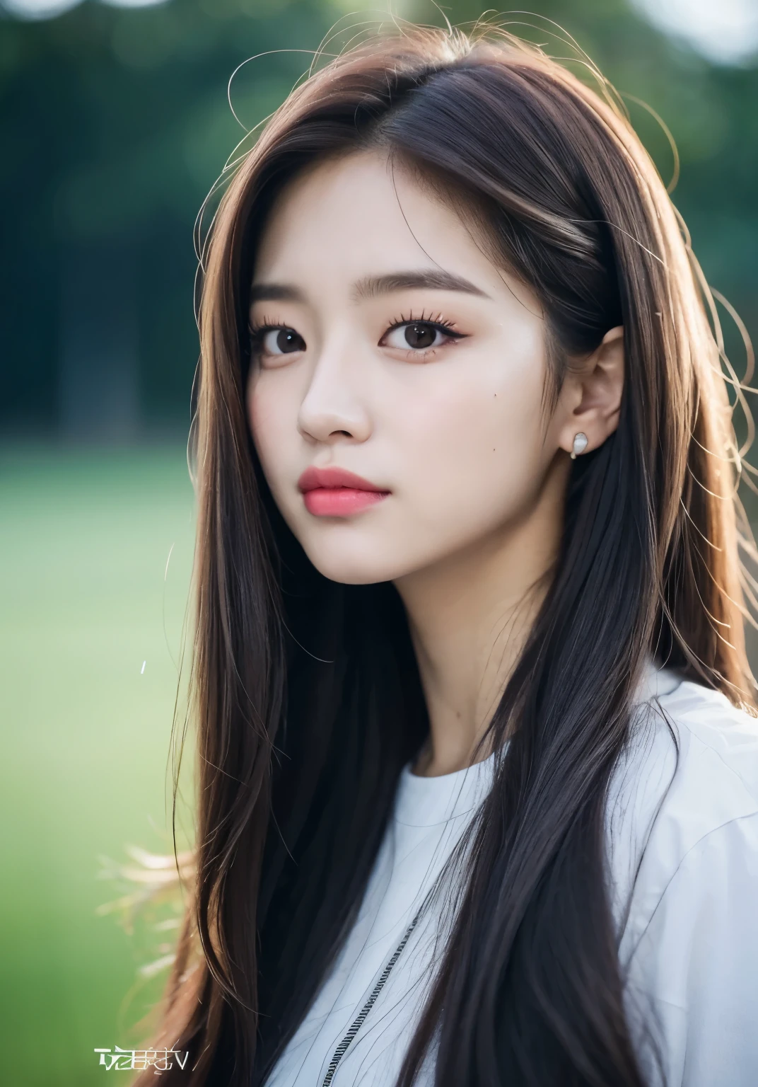 a close up of a person with long hair and a white shirt, bae suzy, tzuyu from twice, portrait of female korean idol, park ji-min, jossi of blackpink, lalisa manobal, but a stern look about her, korean girl, wan adorable korean face, tiffany, portrait of jossi of blackpink, with long hair