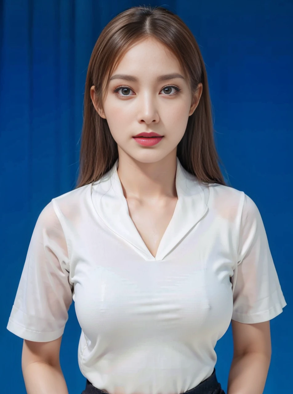 (realistic, high resolution:1.3), 1 girl with perfect figure, super fine face and eyes, long hair, tank top: 1.2 in random colors, short jeans, in a café, coffee on the table, big breasts, exposed cleavage,(20d:1.2),(thigh highs:1.4)