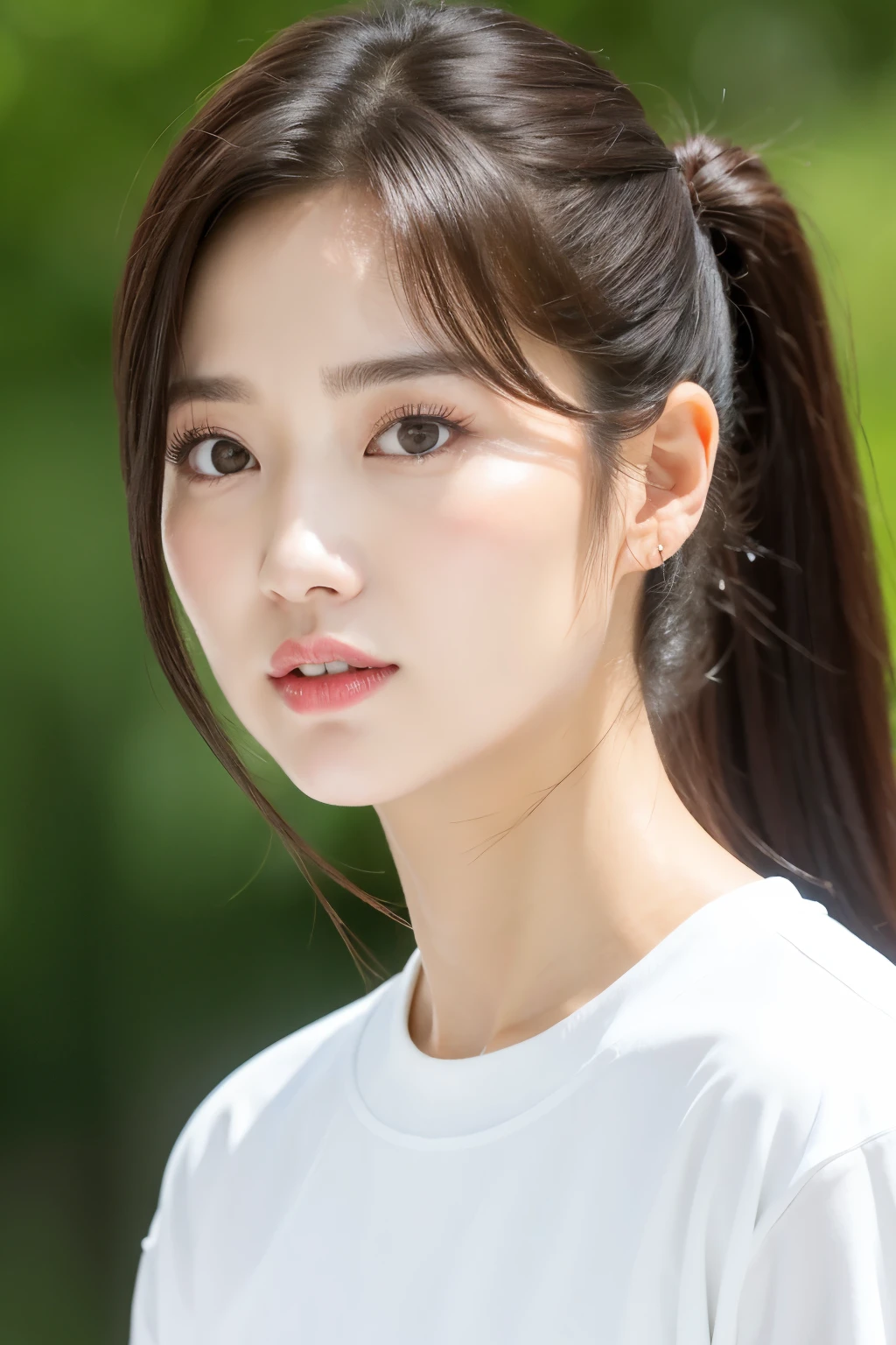 a woman with a ponytail in a white shirt and yellow shirt, cute korean actress, portrait of female korean idol, lee ji - eun, lee ji-eun, female actress from korea, heonhwa choe, jinyoung shin, park ji-min, jaeyeon nam, wan adorable korean face, jiyun chae, hwang se - on, korean girl