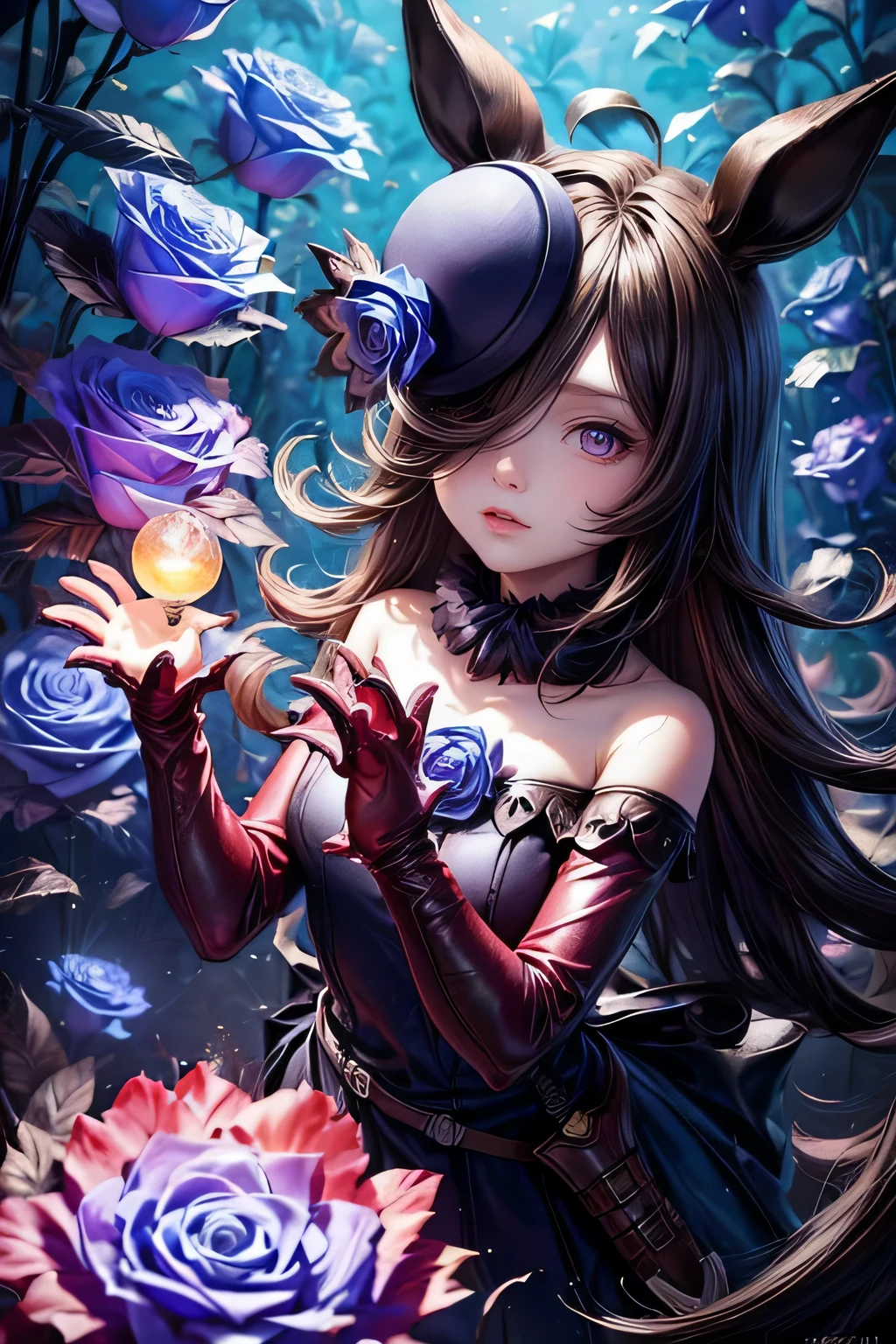 masterpiece:1.2, highest quality, 16k, realistic, photorealistic:1.37, unbelievably absurd, very detailed:1.2, perfect beauty, irises, pond, gently rain, beautiful cute girl, flowy jet black long straight hair, blunt bangs, blushed cheek,middle breasts, irises tattoos, standing with beautiful posing, vibrant colors, background bokeh, looking up, fractal art