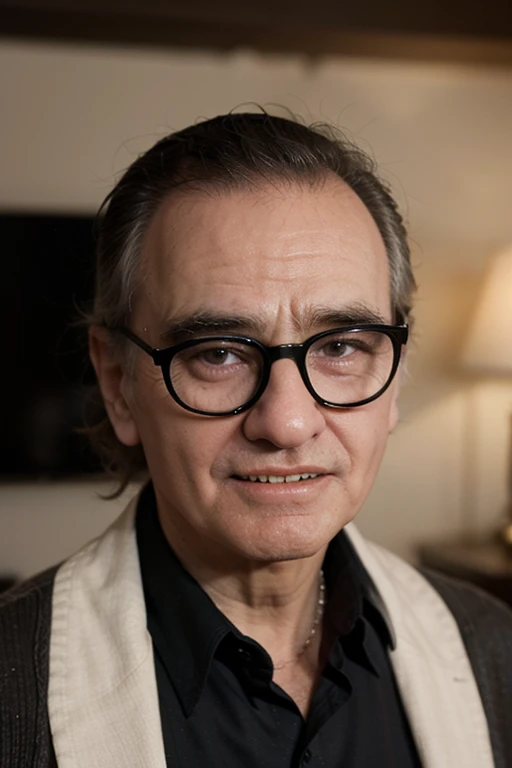 Martin Scorsese as a nerd emoji, emoji art, buck teeth, smiling, wearing black thick rimmed glasses