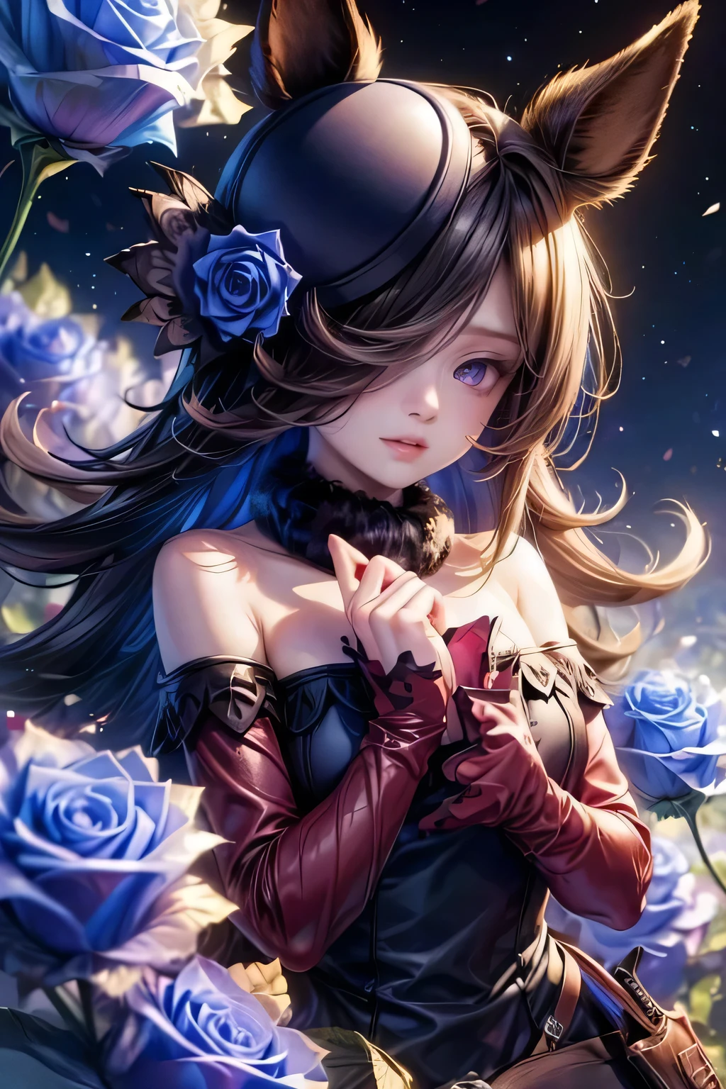 masterpiece:1.2, highest quality, 16k, realistic, photorealistic:1.37, unbelievably absurd, very detailed:1.2, perfect beauty, irises, pond, gently rain, beautiful cute girl, flowy jet black long straight hair, blunt bangs, blushed cheek,middle breasts, irises tattoos, standing with beautiful posing, vibrant colors, background bokeh, looking up, fractal art