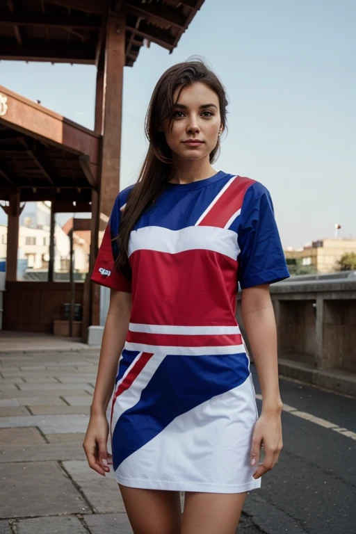 Beautiful woman, 22 years british, dress union jack color