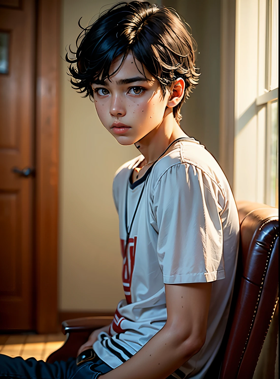 highest quality, masterpiece, Ultra-high resolution, (Realistic: 1.4), RAW Photos, 1boy, boy, Young people, Black Hair, Brown, boy