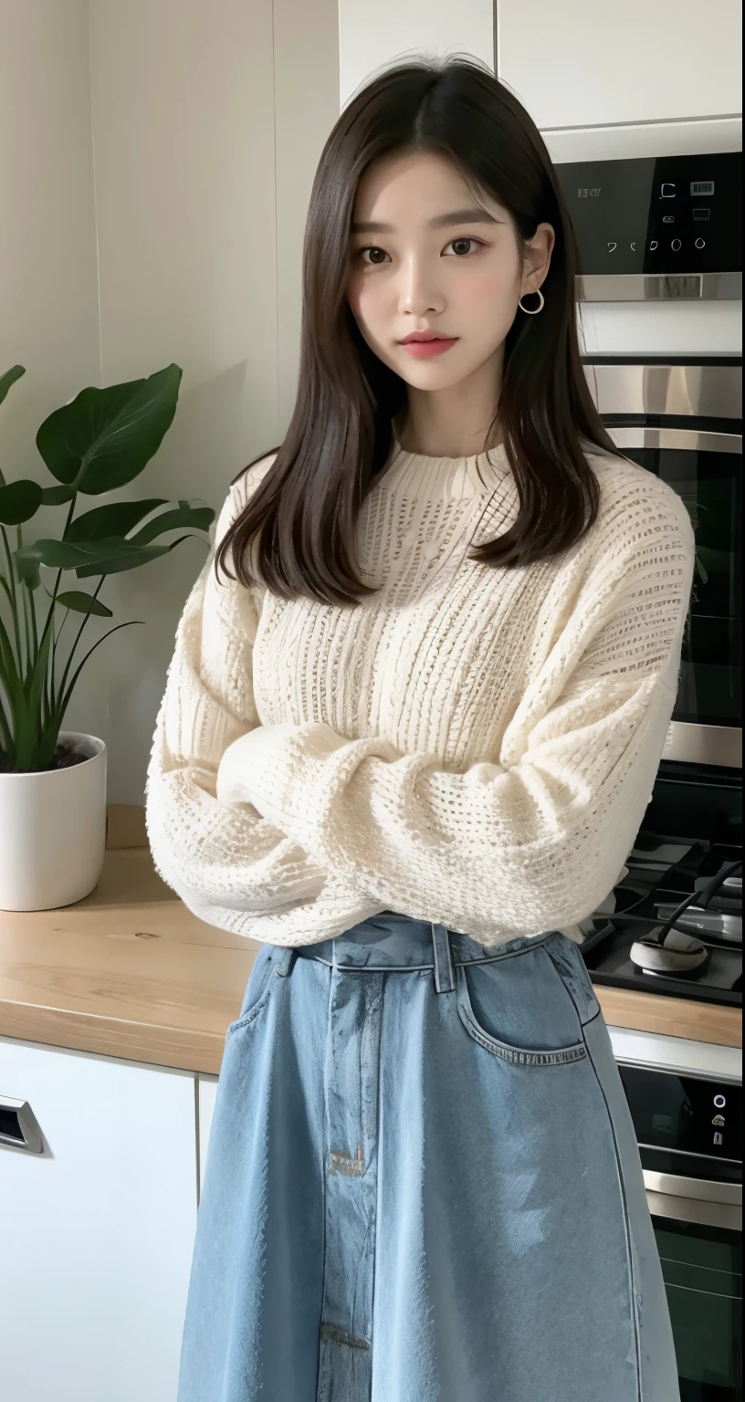 araffed woman standing in a kitchen with a counter and a plant, blackpink jennie, korean girl, ulzzang, jaeyeon nam, jinyoung shin, heonhwa choe, lee ji-eun, lee ji - eun, jossi of blackpink, jisoo of blackpink, jisoo from blackpink, gongbi, beautiful south korean woman, official