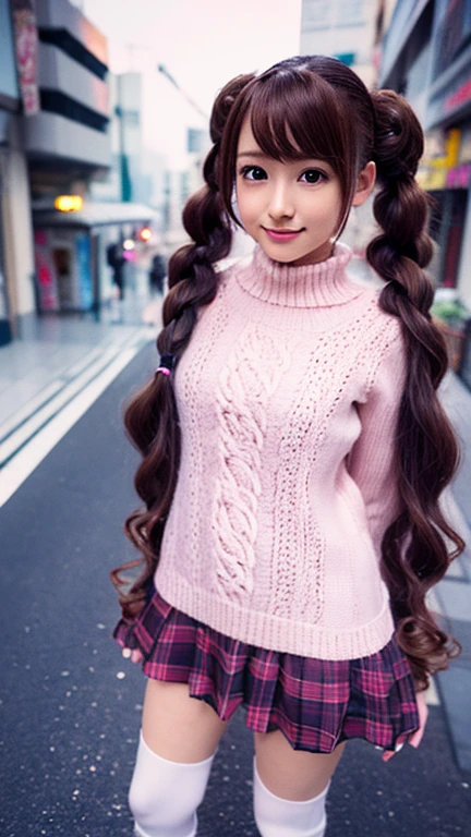 High resolution, highest quality, masterpiece, Very high quality, Super detailed, Surreal, 3D, anime, An illustration, Fantasy, Hard Rock Girl, So beautiful and cute, Pink wavy hair, Side braid, mini skirt, Knee-high socks, Engineer boot, background cyberpunk city galaxy