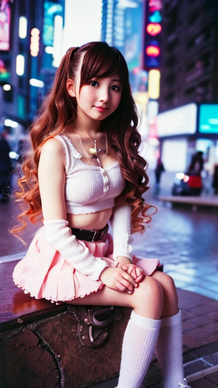 High resolution, highest quality, masterpiece, Very high quality, Super detailed, Surreal, 3D, anime, An illustration, Fantasy, Hard Rock Girl, So beautiful and cute, Pink wavy hair, Side braid, mini skirt, Knee-high socks, Engineer boot, background cyberpunk city galaxy  