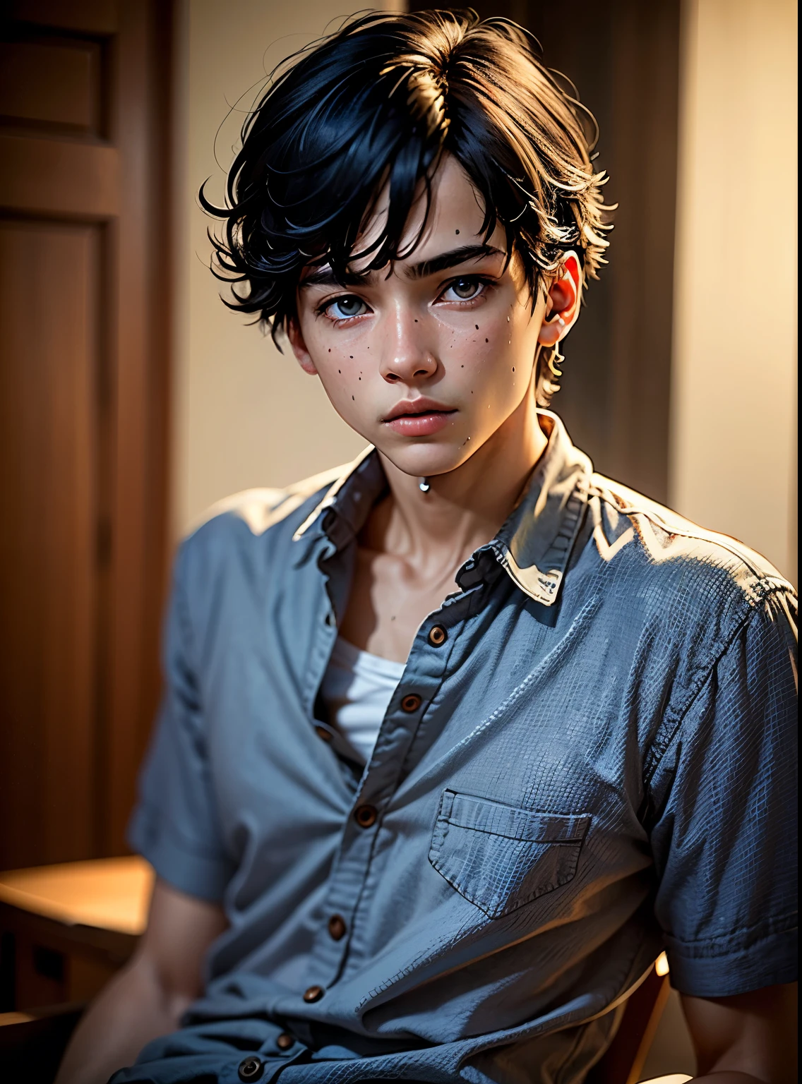 highest quality, masterpiece, Ultra-high resolution, (Realistic: 1.4), RAW Photos, 1boy, boy, Young people, Black Hair, Brown, boy