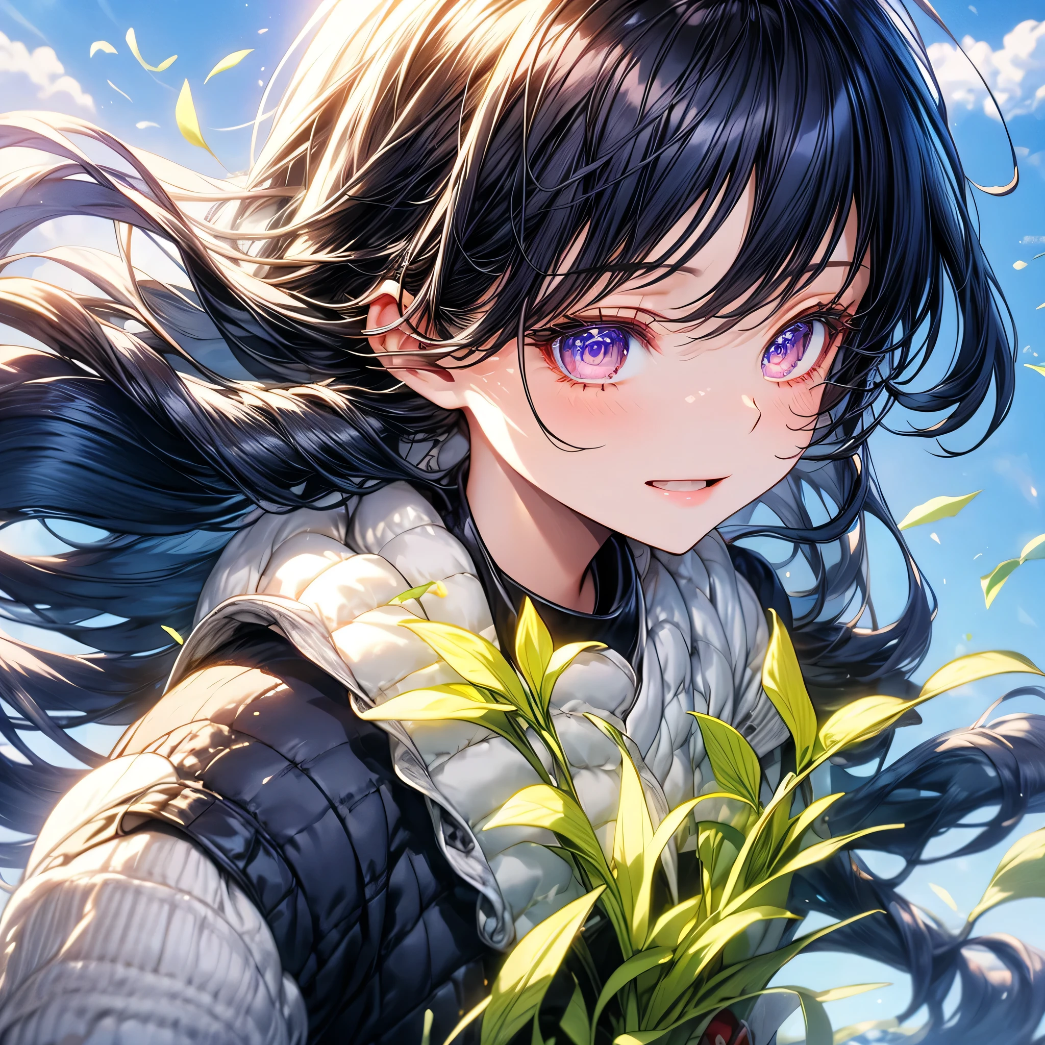 Raiden Mei, clear sky, grass, beautiful,